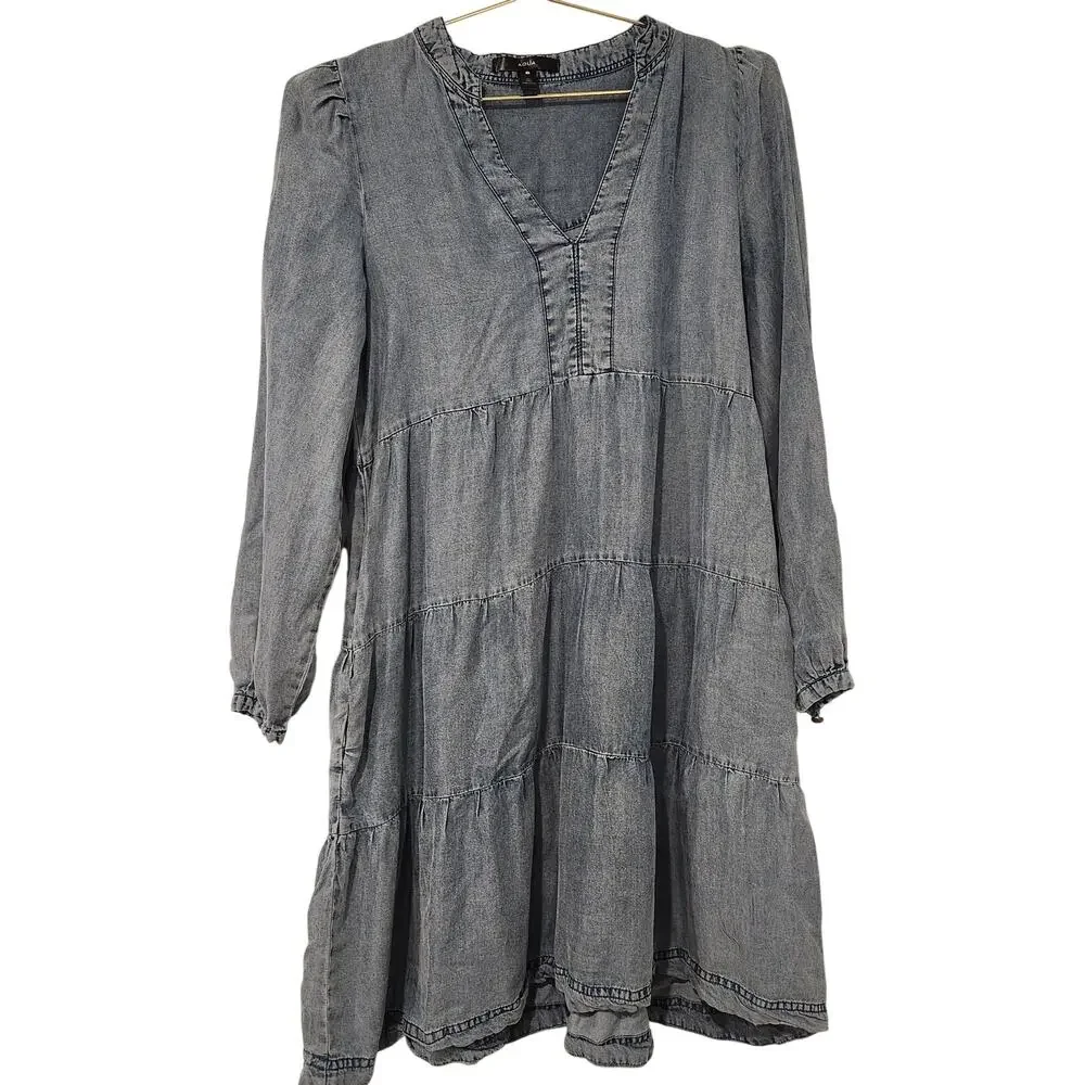Aqua Tencel V-neck blue Babydoll dress size small - Picture 3 of 7